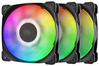 Geometric Future Squama 2501 RGB PWM ventilator – zwart – 120 mm – 3 stuks – hoog vermogen – 5 V 3 pin RGB adresseerbaar – moederbord SYNC 5 V 3 pin – 4-pins PWM – met controller – (GEO-S2501B-3)