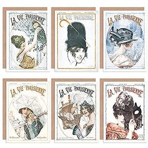 La Vie Parisienne French Woman Mask Ship Sword Army Greeting Cards With Envelopes Pack van 6 Franse vrouwen masker schip leger
