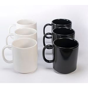 Black and White koffiekopjes | 6 witte en 3 zwarte kopjes | ontbijtset bestaande uit 6 kopjes | Elke beker bevat ca. 300 ml | magnetron- en vaatwasmachinebestendig
