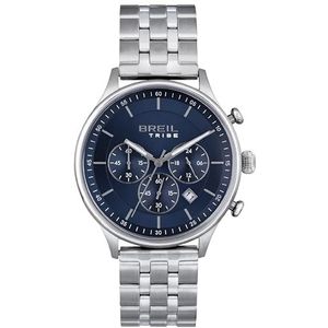 BREIL - Ronde herenhorloge met effen wijzerplaat en stalen behuizing CLASSY collectie, zilver-blauw, Eén maat, Armband