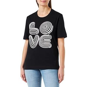 Love Moschino T-shirt met korte mouwen in rechte snit voor dames, zwart.