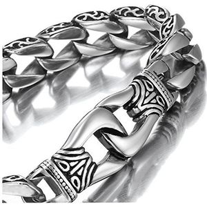 Urban-Jewelry Armband voor heren, roestvrij staal, zilver/zwart, 23 cm, roestvrij staal, zonder steen, Roestvrij staal, Zonder steen