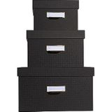 Exacompta - 3 stuks Office By Me opbergboxen - A4+/A5++ /A6++ - van gerecycled karton met zwart textiellook - etikethouder met rand