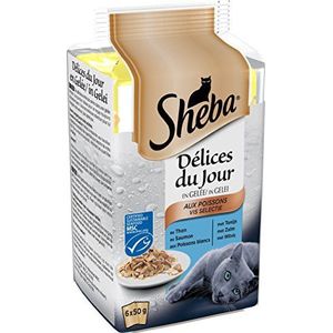 Sheba Délices du Jour - natvoer voor volwassen katten - selectie van gelei-vissen - vershoudzakjes 72 x 50 g