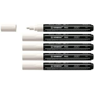 Stabilo Free Acryl T300 Acrylmarkers, set van 5 kleurmarkers, middelgrote punt, wit