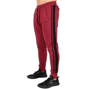 Gorilla Wear Banks broek - zwart/geel voor sport, vrije tijd, werk, outdoor, dagelijks gebruik, katoen en polyester met logo, comfortabele strepen op de benen, trainingskleding, joggen, hardlopen, Rood