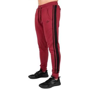 Gorilla Wear Banks broek - zwart/geel voor sport, vrije tijd, werk, outdoor, dagelijks gebruik, katoen en polyester met logo, comfortabele strepen op de benen, trainingskleding, joggen, hardlopen, Rood