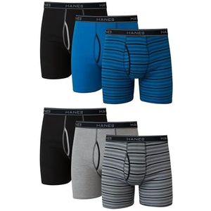 Hanes Hanes Set van 6 boxershorts zonder etiket voor heren, nauwsluitende boxershorts (6 stuks), op kleur gesorteerd