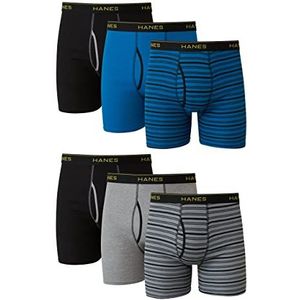 Hanes Hanes Set van 6 boxershorts zonder etiket voor heren, nauwsluitende boxershorts (6 stuks), op kleur gesorteerd