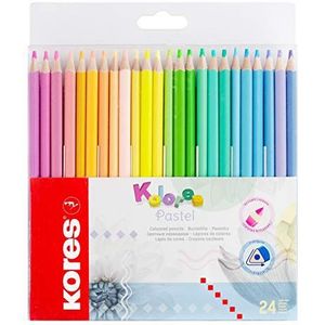 Kores - Pastel Kolores: 24 kleurpotloden voor kinderen, beginners en volwassenen, pasteltinten voor wit, donker en knutselpapier, schoolbenodigdheden, 24 verschillende kleuren