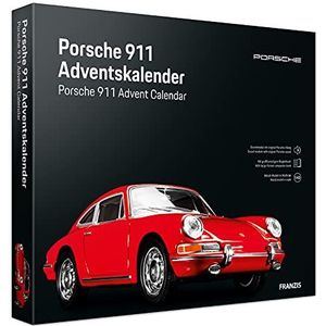 FRANZIS Porsche 911 Adventskalender van metaal in schaal 1:43 met geluidsmodule en 52 pagina's begeleidingsboek rood 55199