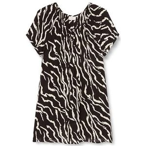 Kaffe Curve Plus-Size Women's Tunic Short Sleeves Round Neck Printed Casual Fit Femme, Black/Antique Zebra Print, 52 Grande taille