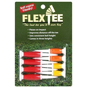 Flex Tee Flexibele golfthee van rood/oranje/geel kunststof, set van 8 verschillende maten, praktisch onbreekbaar, grotere afstand, precisie, minder weerstand