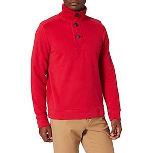 Pierre Cardin Supersoft Terry Sustainable Sweatshirt voor heren, met opstaande kraag en knoop, Rood