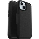 OtterBox Strada Beschermhoes voor iPhone 15 voor MagSafe, schokbestendig, valbescherming, hoogwaardig leer, 2 kaarthouders, ondersteunt 3 x meer vallen dan militaire standaard, zwart