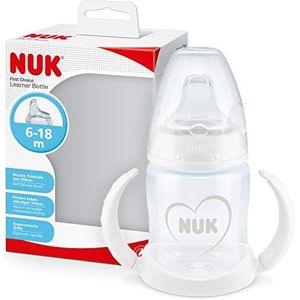 Nuk First Choice drinkfles, 6-18 maanden, lekvrije schenktuit van siliconen, anti-krmpjesventiel, BPA-vrij, 150 ml, hart (neutraal), wit, 135 g