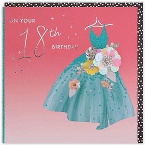 Clintons: 1163242 verjaardagskaart ""Dress with Bling"", 159 x 159 mm, roze en groen, 1163242