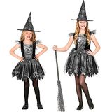 Widmann - 2-delig heksenkostuum voor kinderen, jurk en hoed, zwart en zilver, spinnennet, sprookjes, bekleding, themafeest, carnaval, Halloween 97360 104 cm / 2-3 jaar meerkleurig