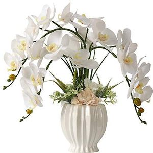 LESING Kunstbloemen orchideeën in pot met vaas voor woondecoratie (stijl 3, witte vaas)