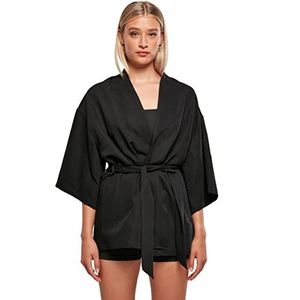 Urban Classics Dames keperstof viscose kimono dames jas, zwart.