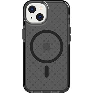 tech21 iPhone 14 Evo Check compatibel met MagSafe, dunne schokabsorberende beschermhoes met 4,9 m FlexShock Multi-Drop bescherming en extra toetsen, rookzwart