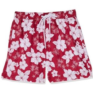 Amazon Essentials Sneldrogende zwemshorts voor heren, 17,8 cm, rode hibiscusbloem, maat S