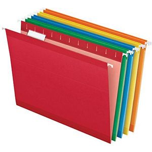 Pendaflex Set van 25 versterkte hangmappen, letterformaat, verschillende kleuren (groen, blauw, rood, geel, oranje), uitsparing 1/5, tabs en inzetstukken 41522AMZ