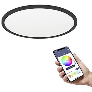 EGLO connect.z Rovito-Z led-plafondlamp, 42 cm, plafondlamp bestuurbaar via app en spraakbediening, Alexa, warm wit, koud, RGB-achtergrondverlichting, dimbaar, zwart