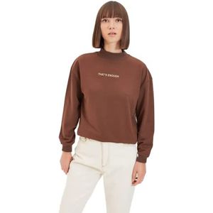 Trendyol Standaard opstaande kraag sweatshirt met slogan trainingspak, bruin, L dames, bruin, L, Bruin