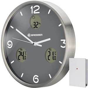 Bresser MyTime Wandklok Antraciet - Incl. Themometer & Hygrometer - 30Ø cm - Met Draadloze Sensor