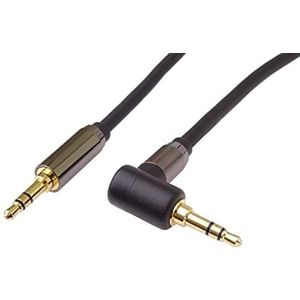 PremiumCord HQ 3,5 mm jackkabel, 3,5 mm krikstekker, StereoJack-stekker op stop 90°, AUX-audio-aansluitkabel, afgeschermd, metalen stekker, M/M, lengte 1,5 m