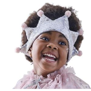 Ginger Ray Meisjes Fairy Princess Silver Sequin Crown met Blush Pink Tulle Pompoms voor Verjaardagen & Kostuum Partijen, One Size