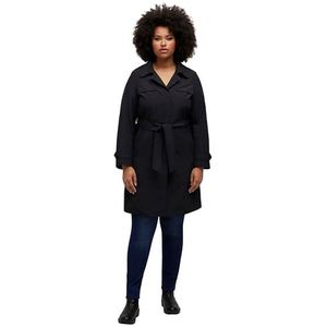 Ulla Popken Trenchcoat, A-lijn, overhemdkraag, ceintuur, trenchcoat voor dames, zwart.