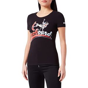 Love Moschino Dames T-shirt met korte mouwen met snowboard Light Transfer Print, zwart, 48, zwart.