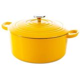 BK Cookware Gietijzeren stoofpan met deksel, geëmailleerd, inductie en oven, 28 cm/6,7 liter, zonnegeel