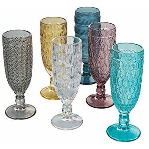Set van 6 fluiten 160 ml getint glas geometrisch