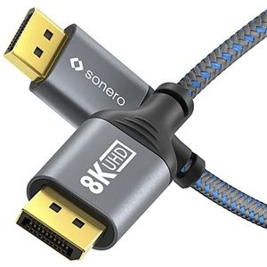 Sonero® DisplayPort 1.4 kabel, DisplayPort mannelijk naar DisplayPort mannelijk, 8K 60Hz, 4K 120Hz, katoenen mantel, grijs/blauw, 1.00 meter