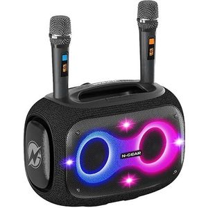 N-Gear NRG 600 Bluetooth-luidspreker, bluetooth-partybox en karaoke-machine met 2 microfoons in één, 600 W, super diepe bas, IPX5 waterdicht, 10 uur looptijd, ledverlichting