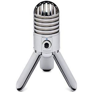 Samson Meteor Draagbare Micro USB Studio Quality Condenser Microfoon – Hoge Prestaties, Algemeen Gebruik/Podcast/Gaming/Muziekopname Microfoon, 16-Bit, 44.1/48kHz resolutie, Silver Chrome