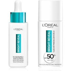 L'Oréal Paris Bright Reveal Vlekserum met niacinamide en Melasyl 50 ml en vochtinbrengende vloeistof tegen vlekken met UV-filter SPF 50+, voor alle huidtypes en bescherming