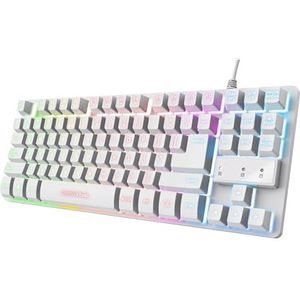 Trust Gaming GXT 833W Thado Gaming Toetsenbord TKL QWERTY Spaans, Tenkeyless (20% kleiner), 69% gerecycled kunststof, membraan, anti-ghosting, RGB USB gaming-toetsenbord, pc/computer - wit