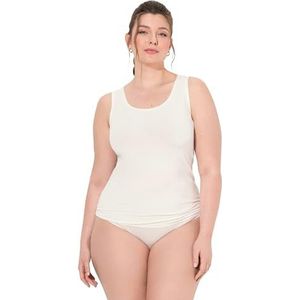 Ulla Popken Tanktop, ronde hals, mouwen, modieuze mix T-shirt voor dames, Crème Wit