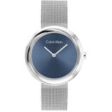 Calvin Klein Analoog kwartshorloge voor dames met Milanese armband van zilverkleurig roestvrij staal - 25200014, Blauw, armband