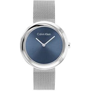 Calvin Klein 25200014 Analoog Quartz Dameshorloge met Milanese armband van zilverkleurig roestvrij staal, Blauw, armband