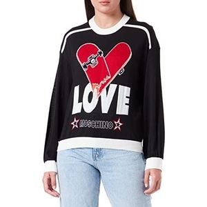 Love Moschino Comfort Fit Pullover I met lange mouwen, met Skate Heart Jacquard Intarsia Sweatshirt voor dames, zwart.