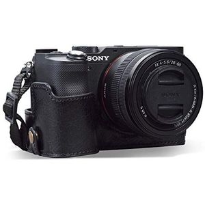MegaGear Ever-Ready cameratas voor Sony Alpha 7C A7 C (van echt leer, met draagriem), zwart.