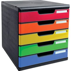 Exacompta - Ref. 301798D - Modulo A4 - Box met 5 gesloten laden voor documenten A4+ - Buitenafmetingen: Diepte 35 x breedte 28,8 x hoogte 32 cm - Zwart/Harlequin glanzend