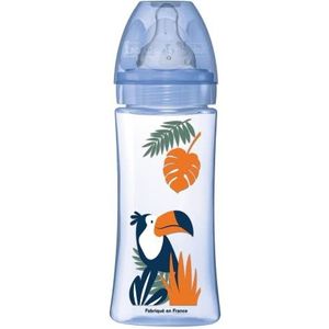 Dodie – Anti-koliek-fles voor initiatie + jungleblauw, 330 ml, 6 maanden, ronde speen, debiet 3