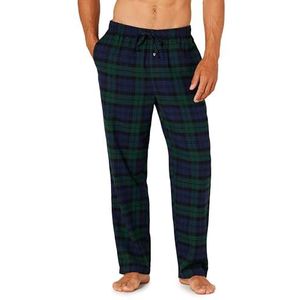 Amazon Essentials Flanellen pyjamabroek voor heren (verkrijgbaar in grote maat), Schots Blackwatch patroon, donkergroen, marineblauw, S