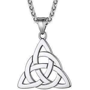 Richsteel Keltische Triquetra halsketting Keltische knoop met ketting 55 cm + 5 cm roestvrij staal/goud/zwart heren dames hanger Viking sieraden amulet bescherming (geschenkdoos), Roestvrij staal,